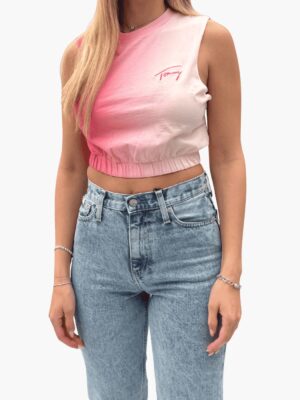 טומי גופייה לוגו שילב ורוד לבן - לוגו רקום