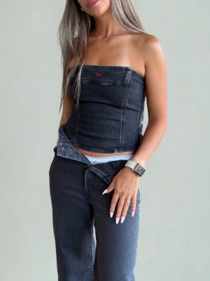 דיזל חולצה סטרפלס לוגו D - ג׳ינס שחור
