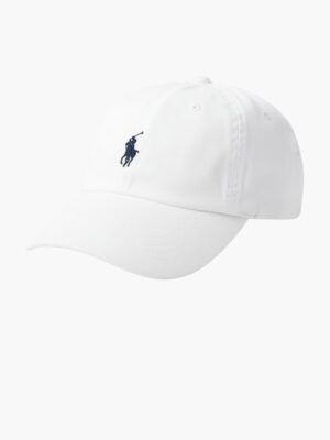 כובע פולו ראלף לורן לבן דגם קלאסי עם לוגו כחול כהה