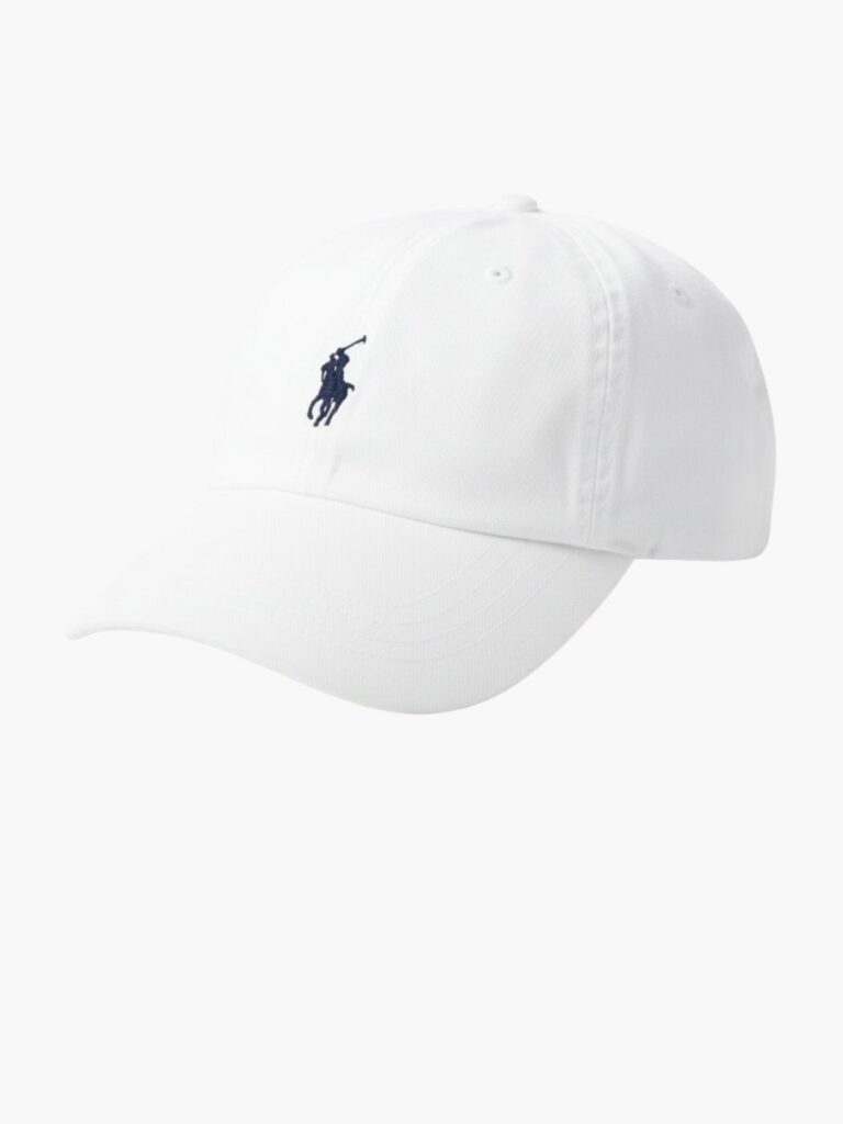 כובע פולו ראלף לורן לבן דגם קלאסי עם לוגו כחול כהה