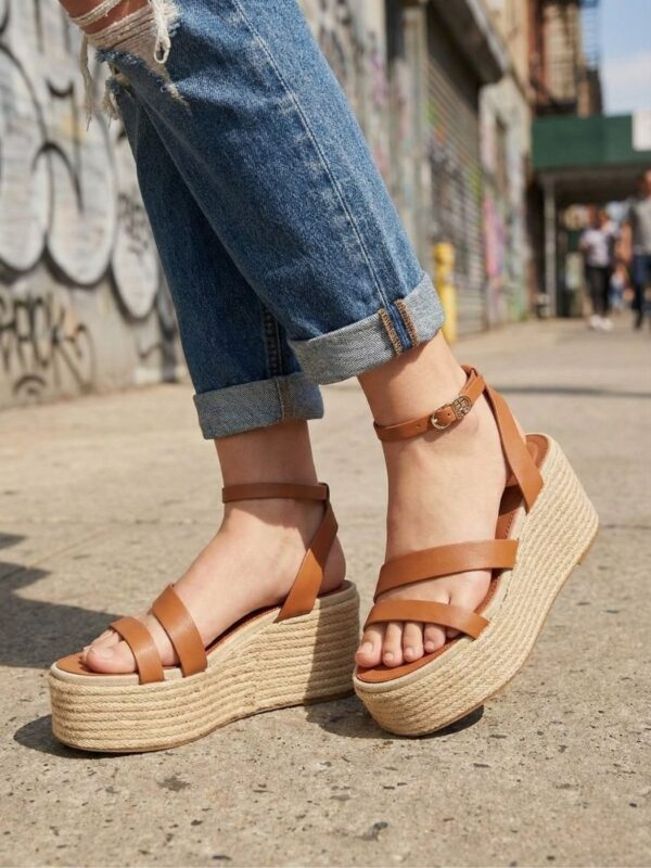 טומי הילפיגר סנדלי פלטפורמה חום טבעי