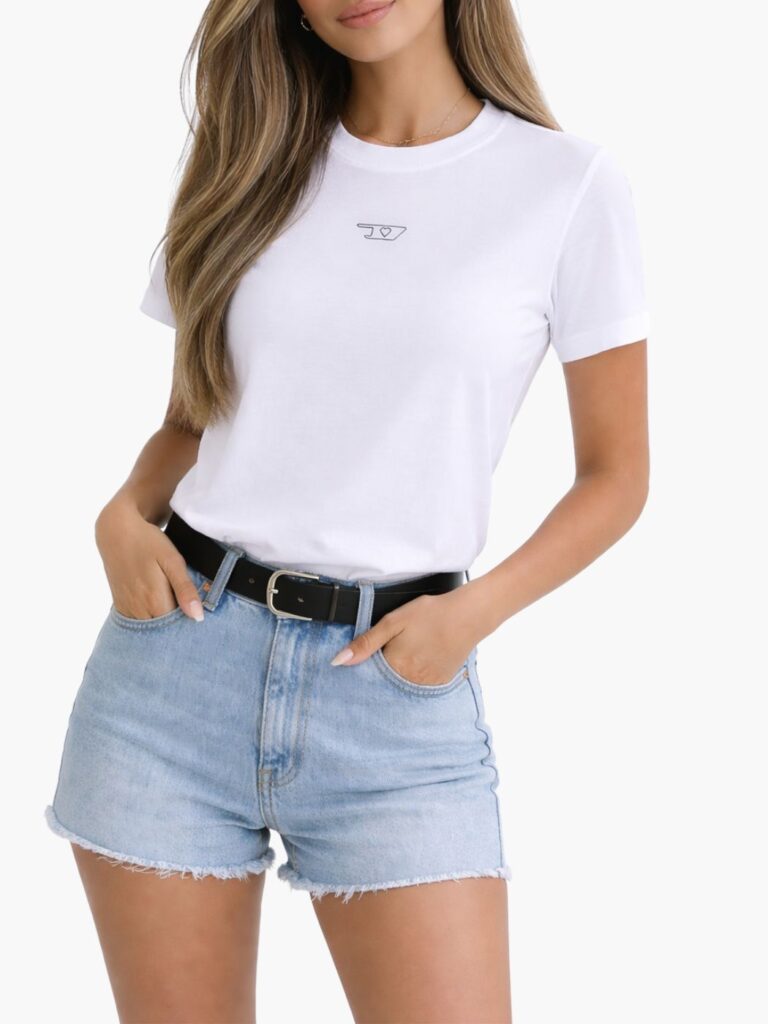 דיזל טי שירט נשים לבנה עם לוגו טון על טון