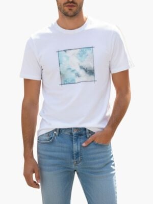 ארמני טישרט בצבע לבן מרובע תכלת לבן