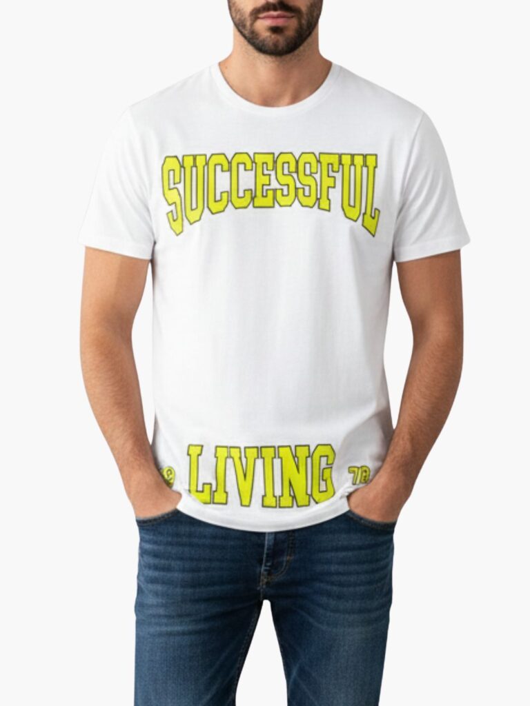 דיזל טישרט קצרה לבנה הדפס צהוב זוהר