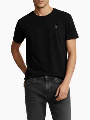 פולו ראלף לורן טישירט שחורה עם לוגו רקום