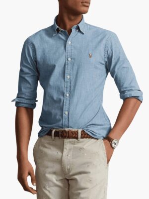 פולו ראלף לורן חולצת ג'ינס מכופתרת עם לוגו רקום