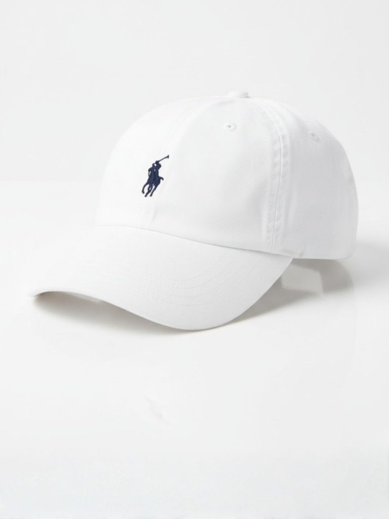 כובע פולו ראלף לורן לבן דגם קלאסי עם לוגו כחול כהה