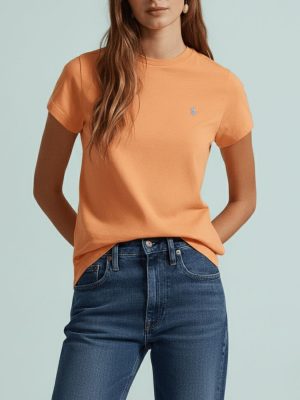 חולצת טי שירט פולו ראלף לורן לנשים בצבע כתום עם לוגו רקום