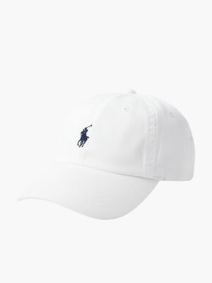 כובע פולו ראלף לורן לבן דגם קלאסי עם לוגו כחול כהה