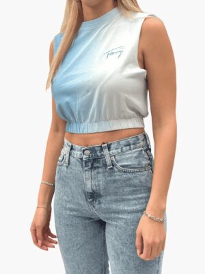 טומי גופייה לוגו שילב כחול לבן - לוגו רקום