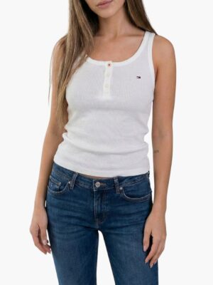 גופיית ריב טומי הילפיגר לנשים בצבע לבן עם כפתורים