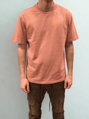 הוגו טי שירט טרקוטה עם לוגו HUGO רקום קטן במרכז החזה