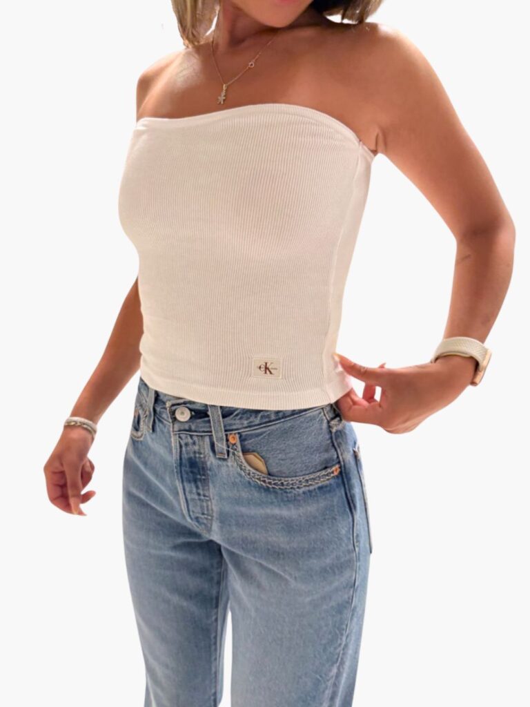 קלווין קליין חולצת סטרפלס - לבן