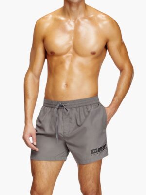 בגד ים אפור קצר של דיזל לגברים עם לוגו מודפס