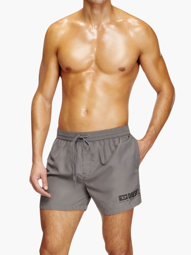 בגד ים אפור קצר של דיזל לגברים עם לוגו מודפס