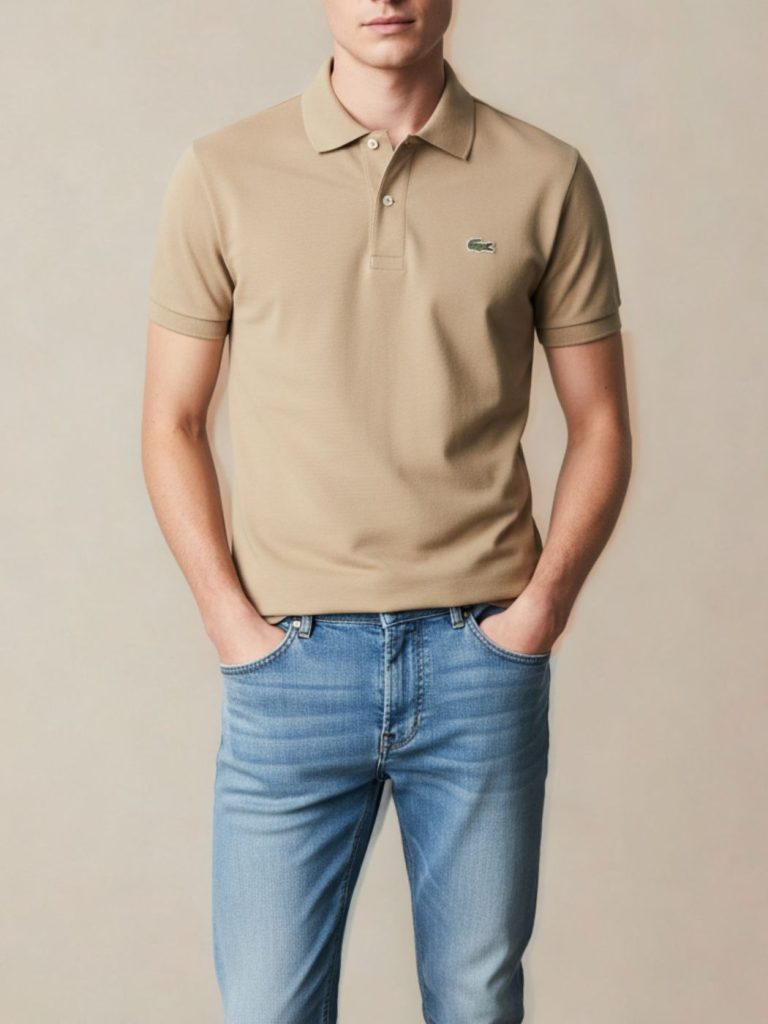 לקוסט חולצת פולו בצבע חום בהיר