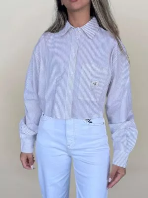 קלווין קליין כפתורים פסים - לבן חום