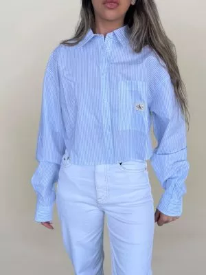 קלווין קליין כפתורים פסים - לבן תכלת