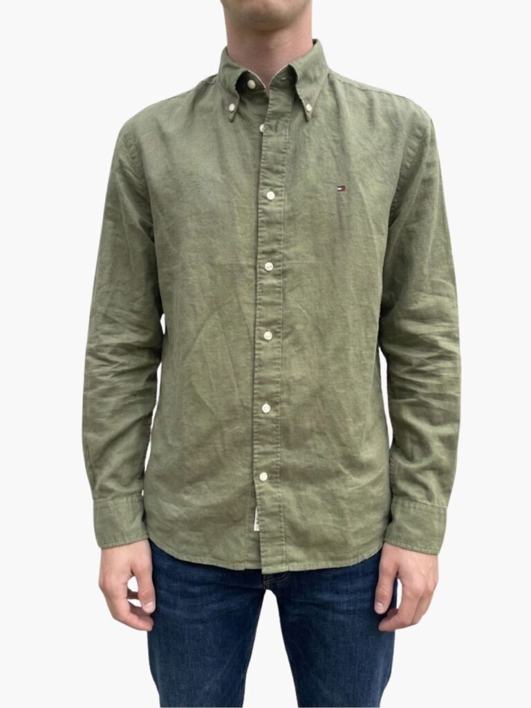 טומי הילפיגר חולצת כפתורים פשתן ירוקה