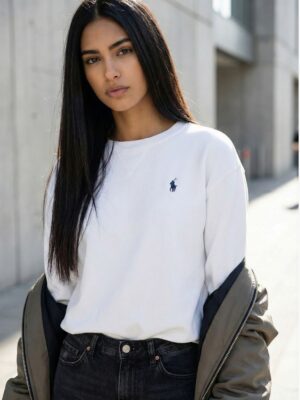 פולו ראלף לורן סווטשירט לבן לנשים עם לוגו רקום