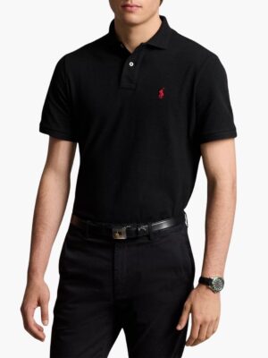 פולו ראלף לורן חולצת פולו שחורה עם לוגו אדום רקום