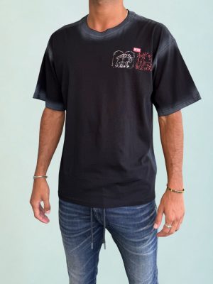 דיזל טי שירט עם הדפס פסיכדלי וכתפיים בגוון דהוי
