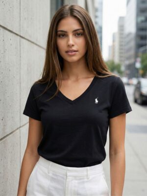 פולו ראלף לורן חולצת טי בגזרת V בצבע שחור