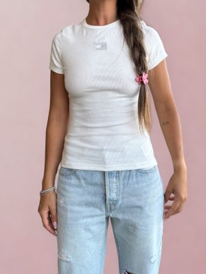 טומי חולצה לוגו דגל צמודה - לבן