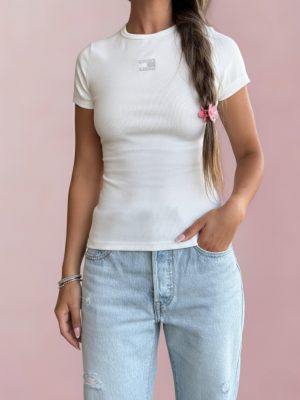 טומי חולצה לוגו דגל צמודה - לבן