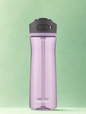 בקבוק קונטיגו שקוף עם קשית נשלפת ומכסה אפור בטכנולוגיית
