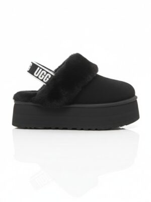 האג כפכף שחור פלטפורמה עם פרווה רכה ורצועת לוגו