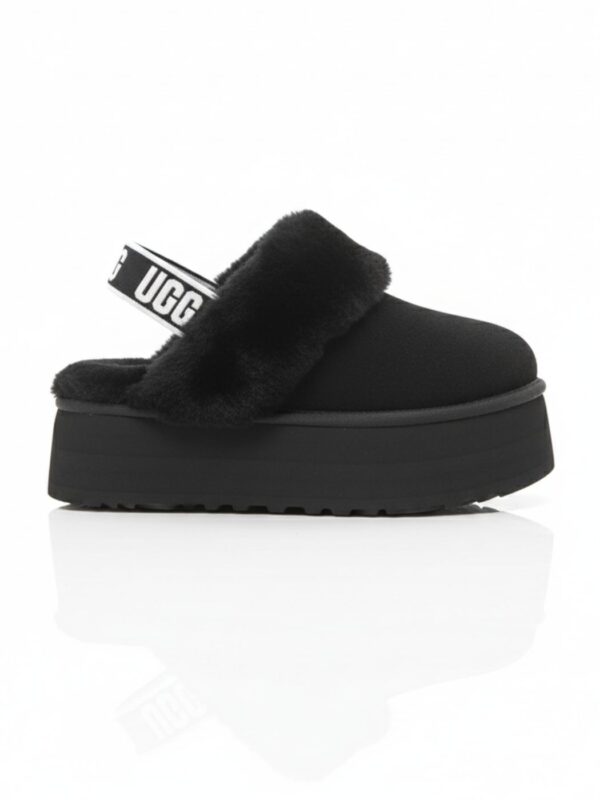 האג כפכף שחור פלטפורמה עם פרווה רכה ורצועת לוגו