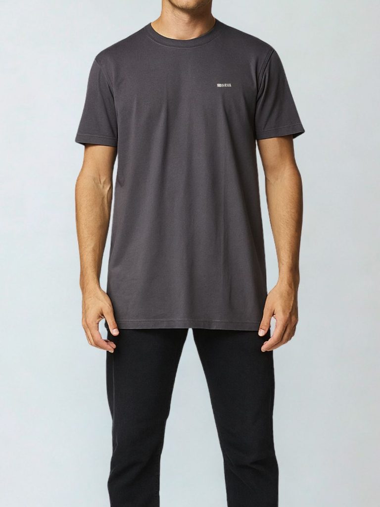 דיזל טי שירט אפורה בגזרה קלאסית עם לוגו מינימליסטי בחזית