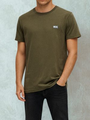 טי שירט בצבע ירוק זית של דיזל לגברים עם לוגו קטן קלאסי