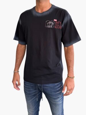 דיזל טי שירט עם הדפס פסיכדלי וכתפיים בגוון דהוי