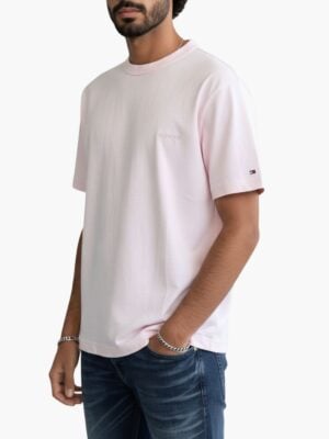 טומי הילפיגר טי שירט לגברים בצבע ורוד עם לוגו