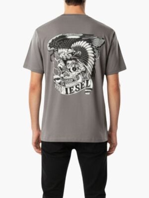 דיזל טי שירט אפורה לגברים דיזל עם הדפס גב בולט