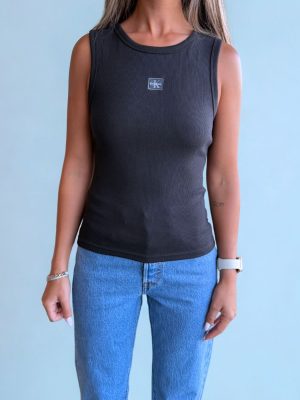 קלווין קליין גופיית לוגו ריב שחורה