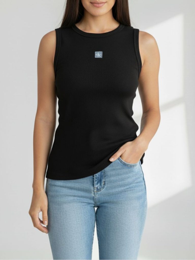 קלווין קליין גופיית לוגו ריב שחורה