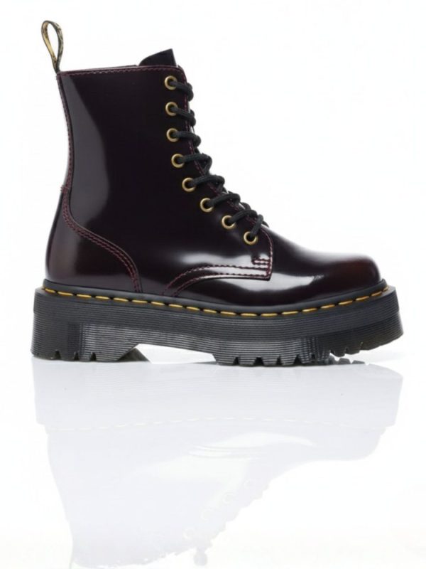 דר מרטינס מגפיים בורדו מעור מבריק עם סוליה גבוהה קלאסי