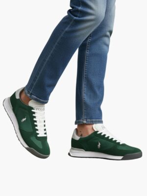 פולו ראלף לורן סניקרס ירוקות. עם שילוב זמש ורשת ולוגו