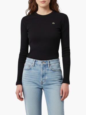 לקוסט חולצת ריב שחורה ארוכה