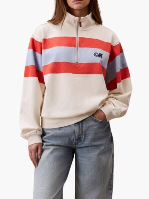 קלווין קליין סווטשירט פסים עם רוכסן חצי