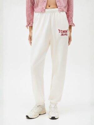 טומי הילפיגר מכנס טרנינג לבן ולוגו ורוד רקום