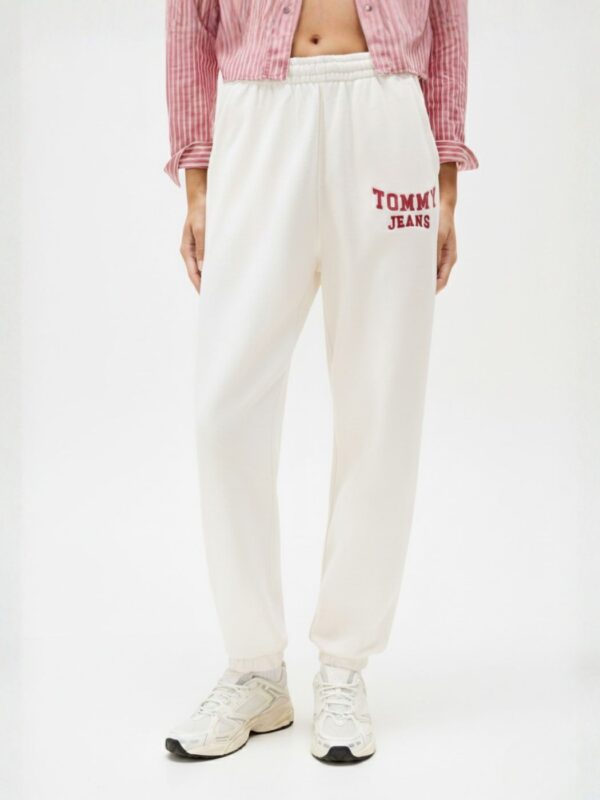 טומי הילפיגר מכנס טרנינג לבן ולוגו ורוד רקום