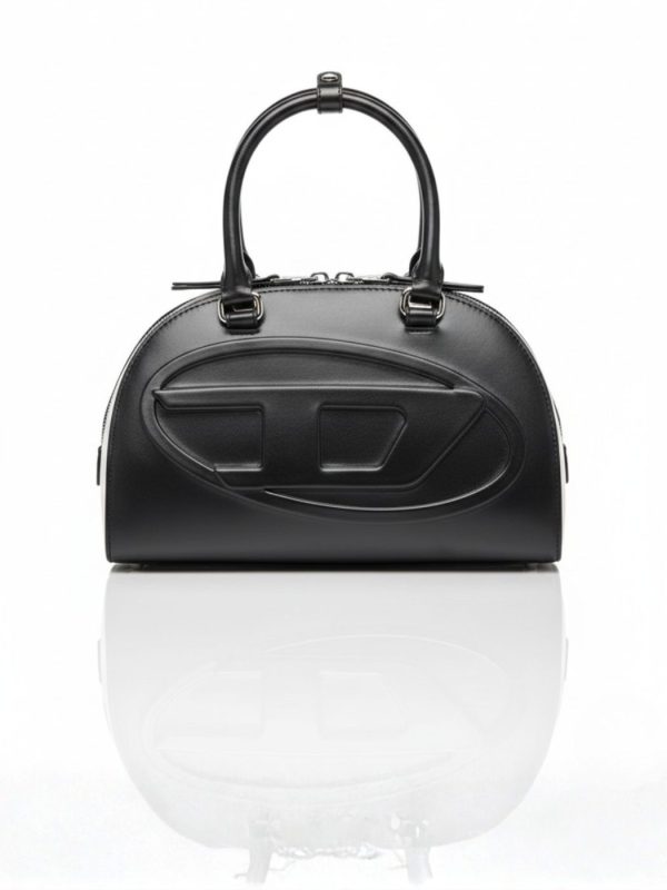 דיזל תיק יד לנשים עם לוגו מובלט מעור שחור