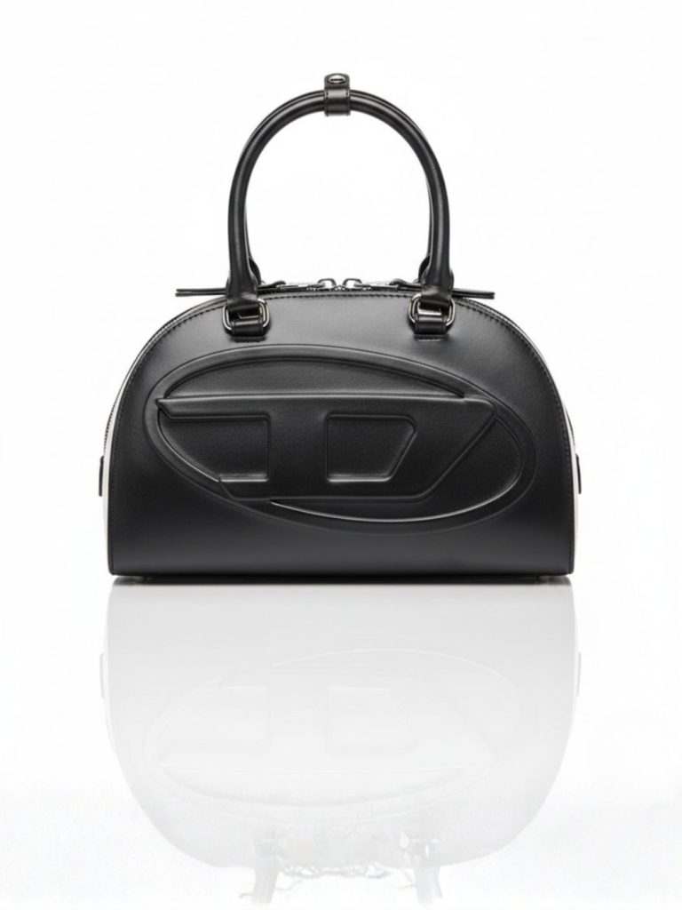 דיזל תיק יד לנשים עם לוגו מובלט מעור שחור