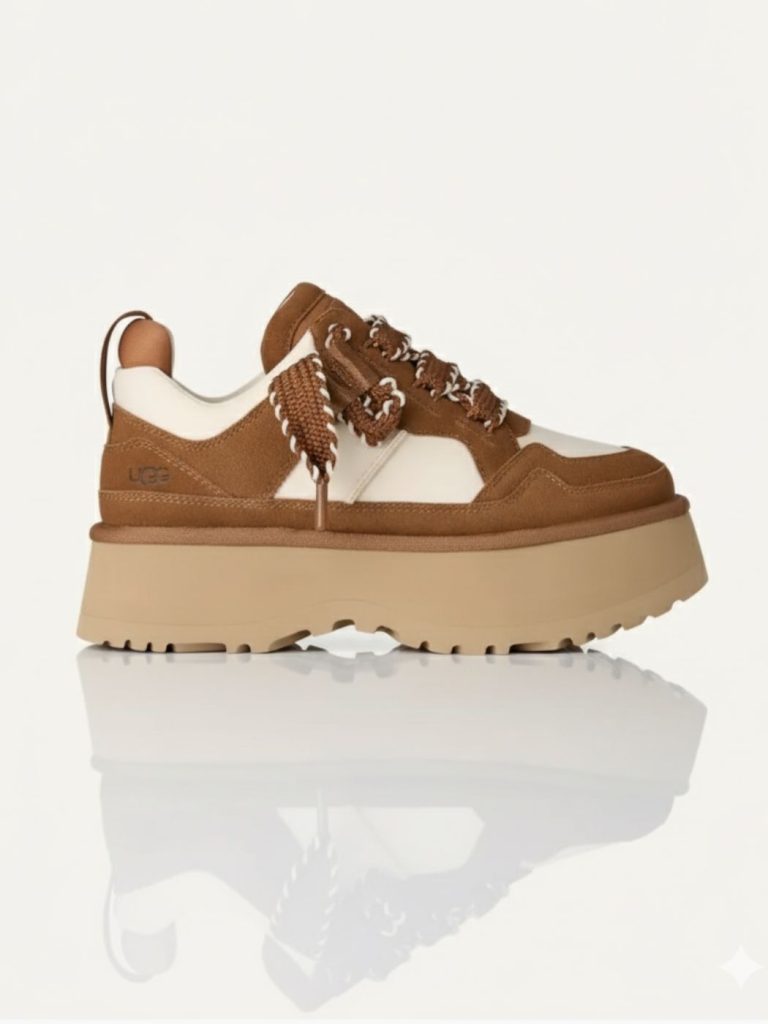 האג נעל פלטפורמה בצבע חום לבן