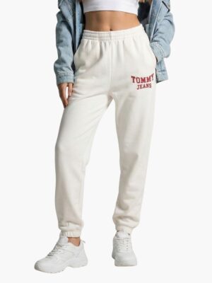 טומי הילפיגר מכנס טרנינג לבן ולוגו ורוד רקום