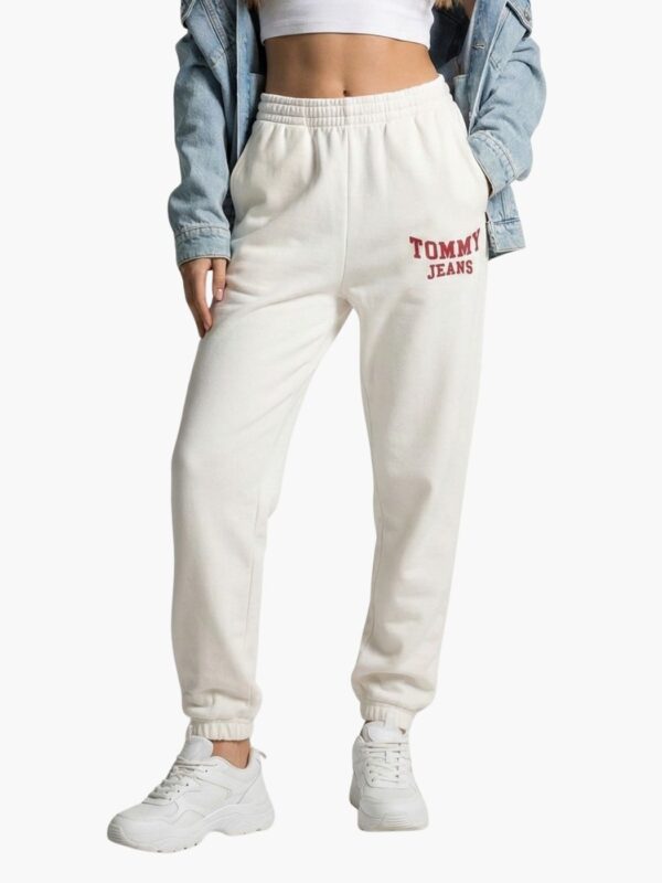 טומי הילפיגר מכנס טרנינג לבן ולוגו ורוד רקום
